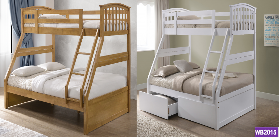 The Artisan Bed Company Anchorage Oak Finish Three Sleeper Bunk Bed