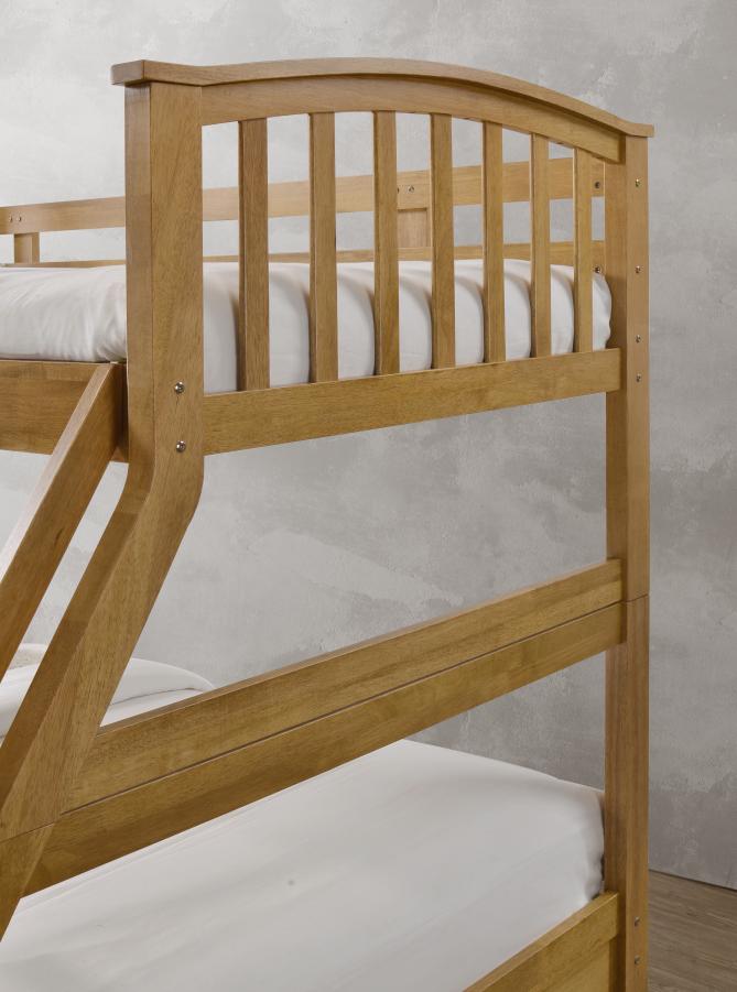 The Artisan Bed Company Anchorage Oak Finish Three Sleeper Bunk Bed with Two Pullout Drawers