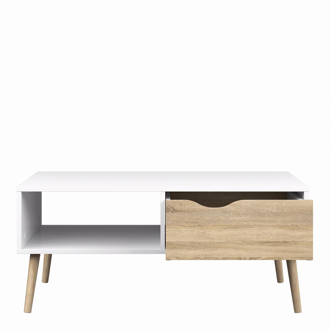 Oslo Coffee Table 1 Drawer 1 Shelf in White and Oak