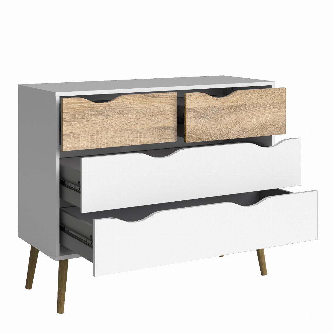 Oslo Chest of 4 Drawers (2+2) in White and Oak