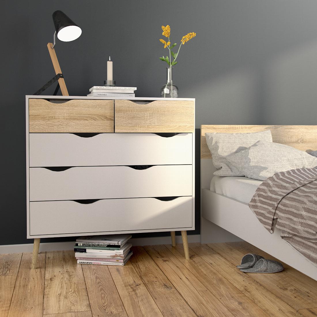 Oslo Chest of 5 Drawers 23 in White and Oak