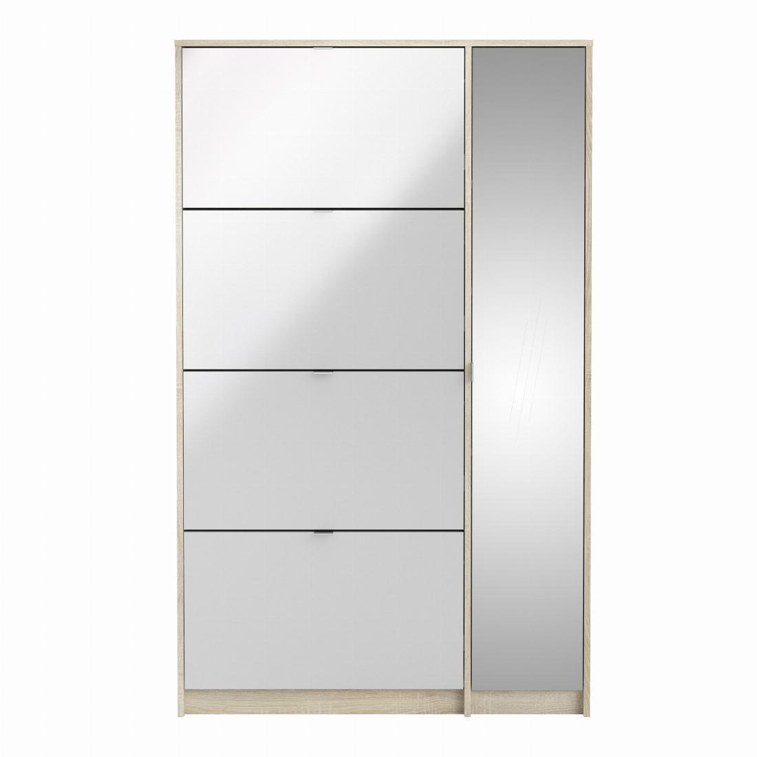 Shoe cabinet w. 4 tilting doors and 2 layers +  1 mirror door