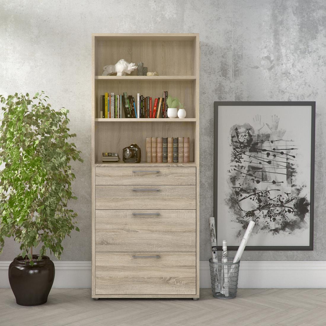Prima Bookcase 2 Shelves With 2 Drawers + 2 File Drawers In Oak