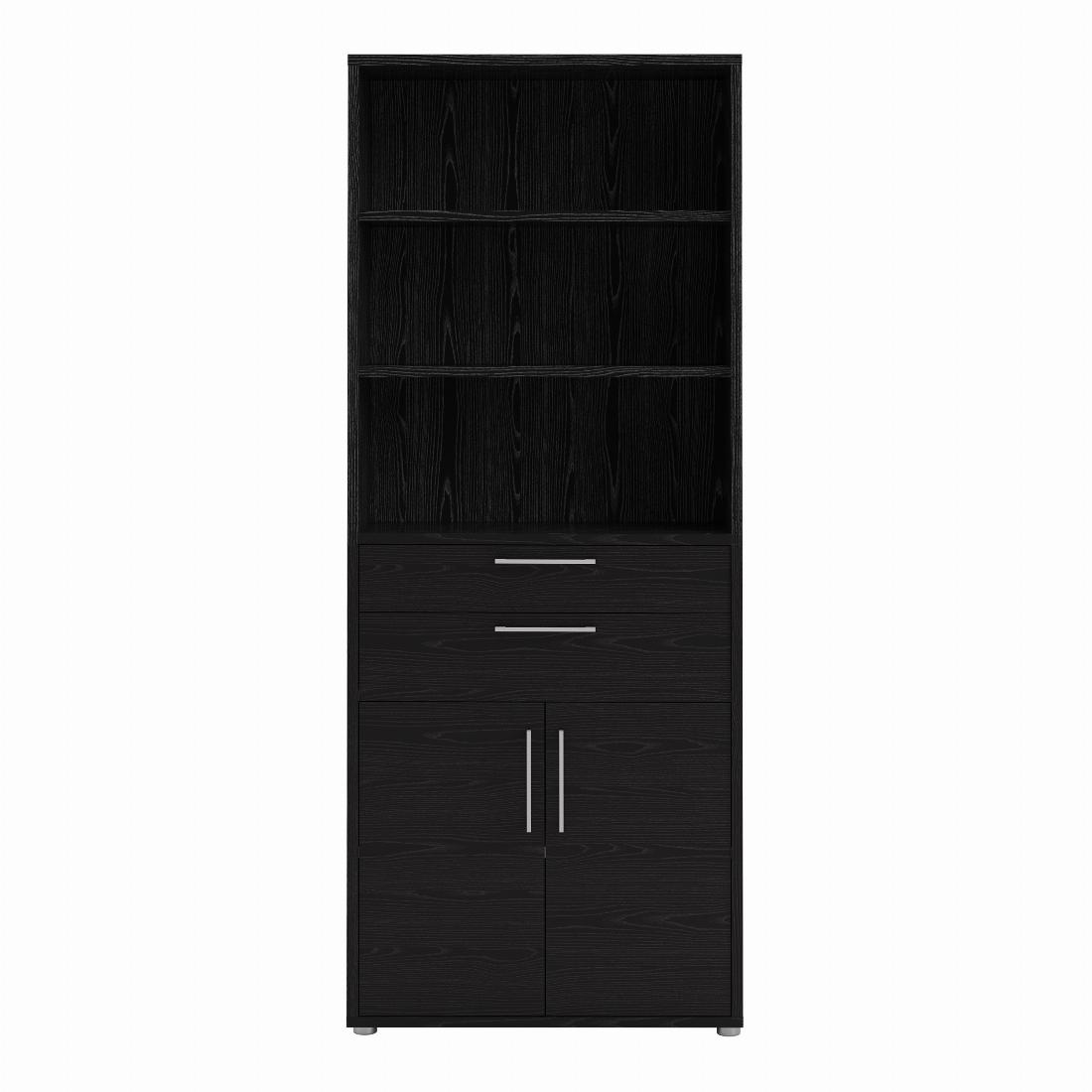 Prima Bookcase 2 Shelves With 2 Drawers And 2 Doors In Black Woodgrain