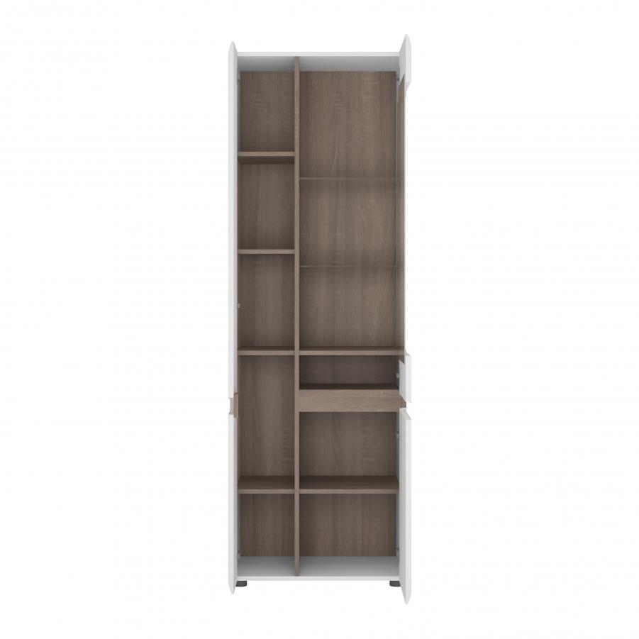Chelsea Living Tall Glazed Narrow Display unit LHD in white with an Truffle Oak Trim