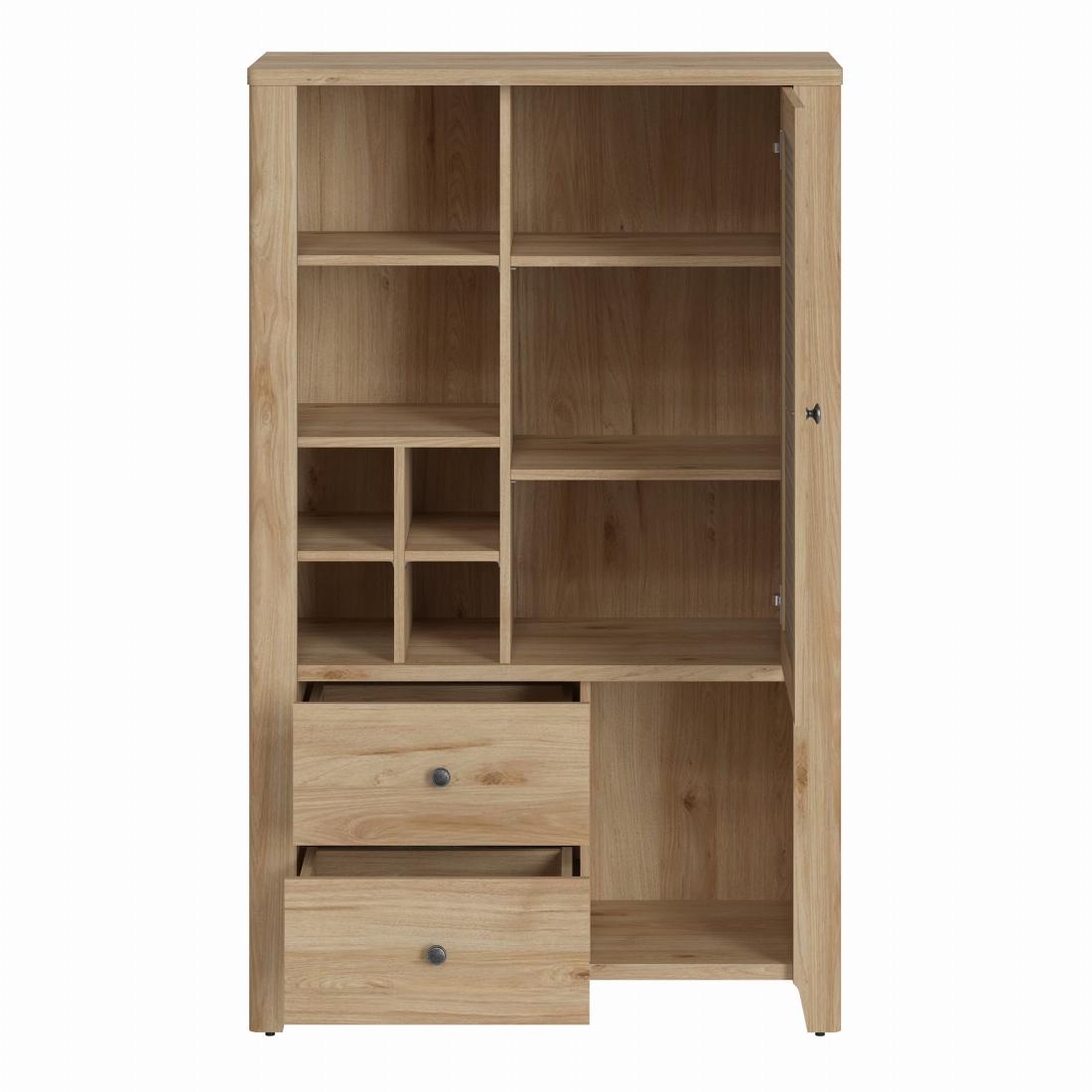 Cestino 1 Door 2 Drawer Cabinet in Jackson Hickory Oak and Rattan Effect