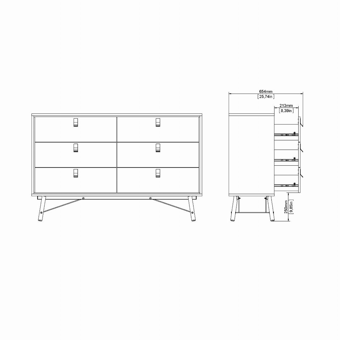 Ry Wide Double Chest of Drawers 6 Drawers in Jackson Hickory Oak