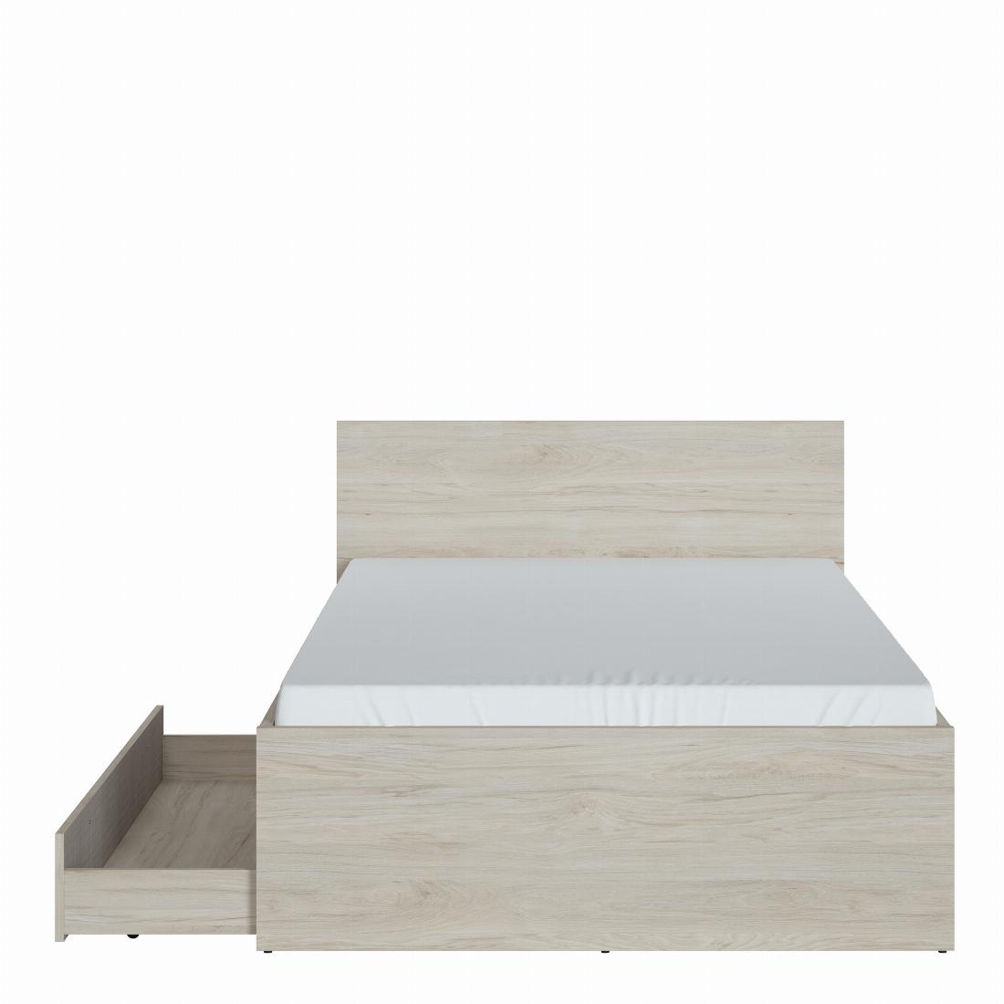Denim 120cm Bed with 1 Drawer in Light Walnut, Grey Fabric Effect and Cashmere