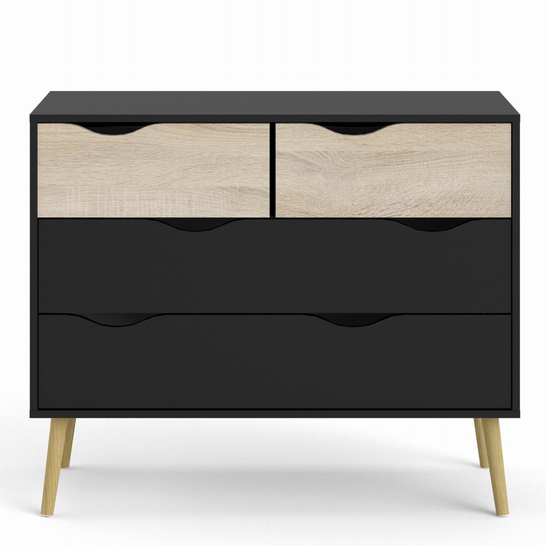 Oslo Chest of 4 Drawers (2+2) in Black and Oak