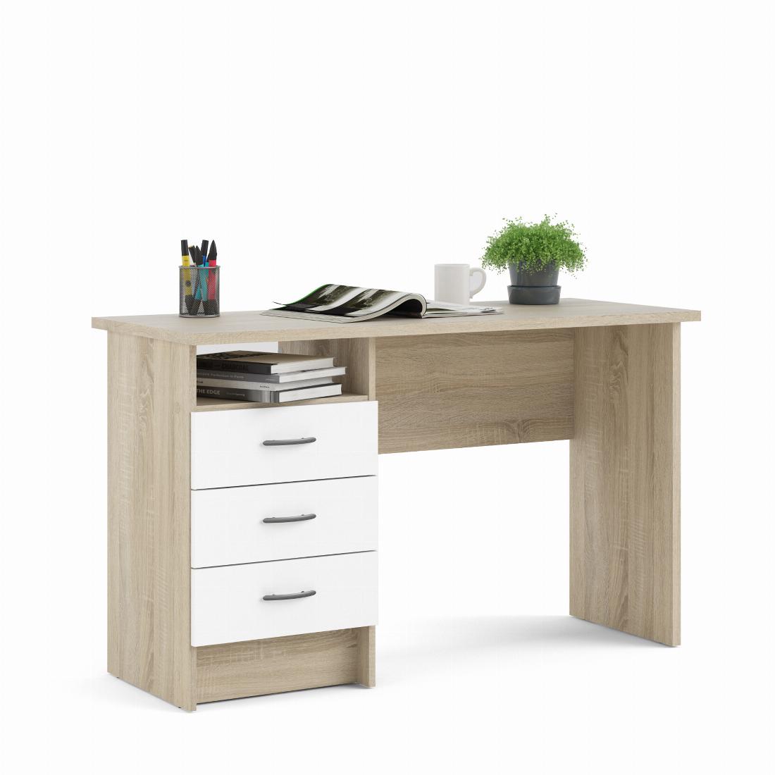 Function Plus Oak Desk 3 White Drawers 