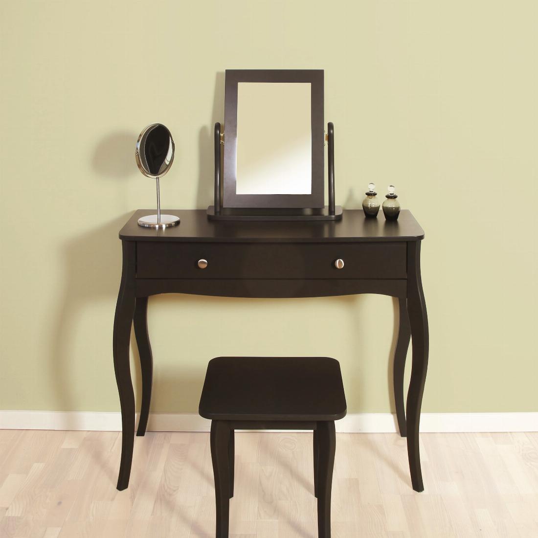 Baroque 1 Drw Vanity included Stool and Mirror Black