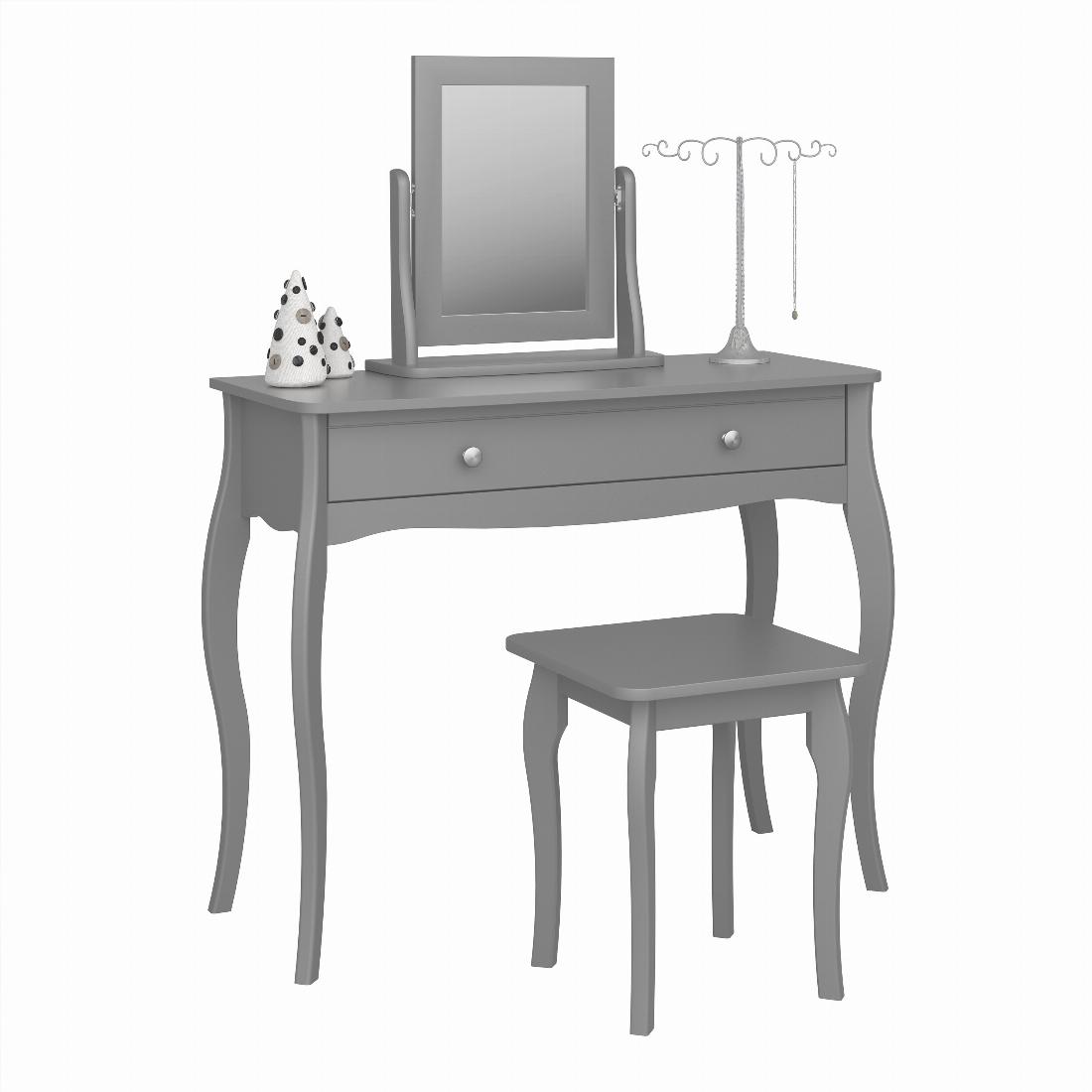 Baroque 1 Drw Vanity included Stool and Mirror Grey