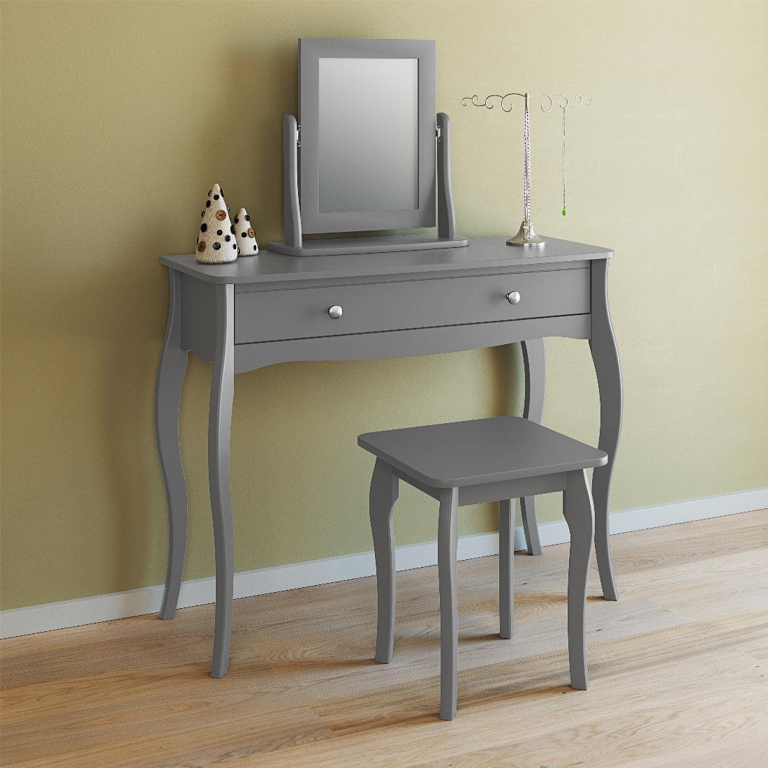 Baroque 1 Drw Vanity included Stool and Mirror Grey