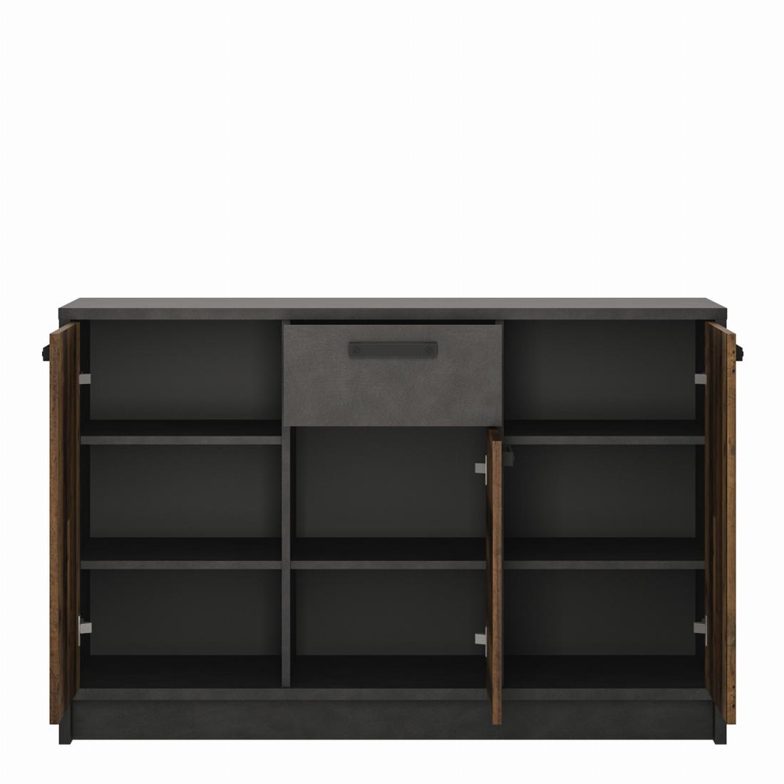 Brooklyn Cabinet with 3 Doors and 1 Drawer in Walnut and Dark Matera Grey