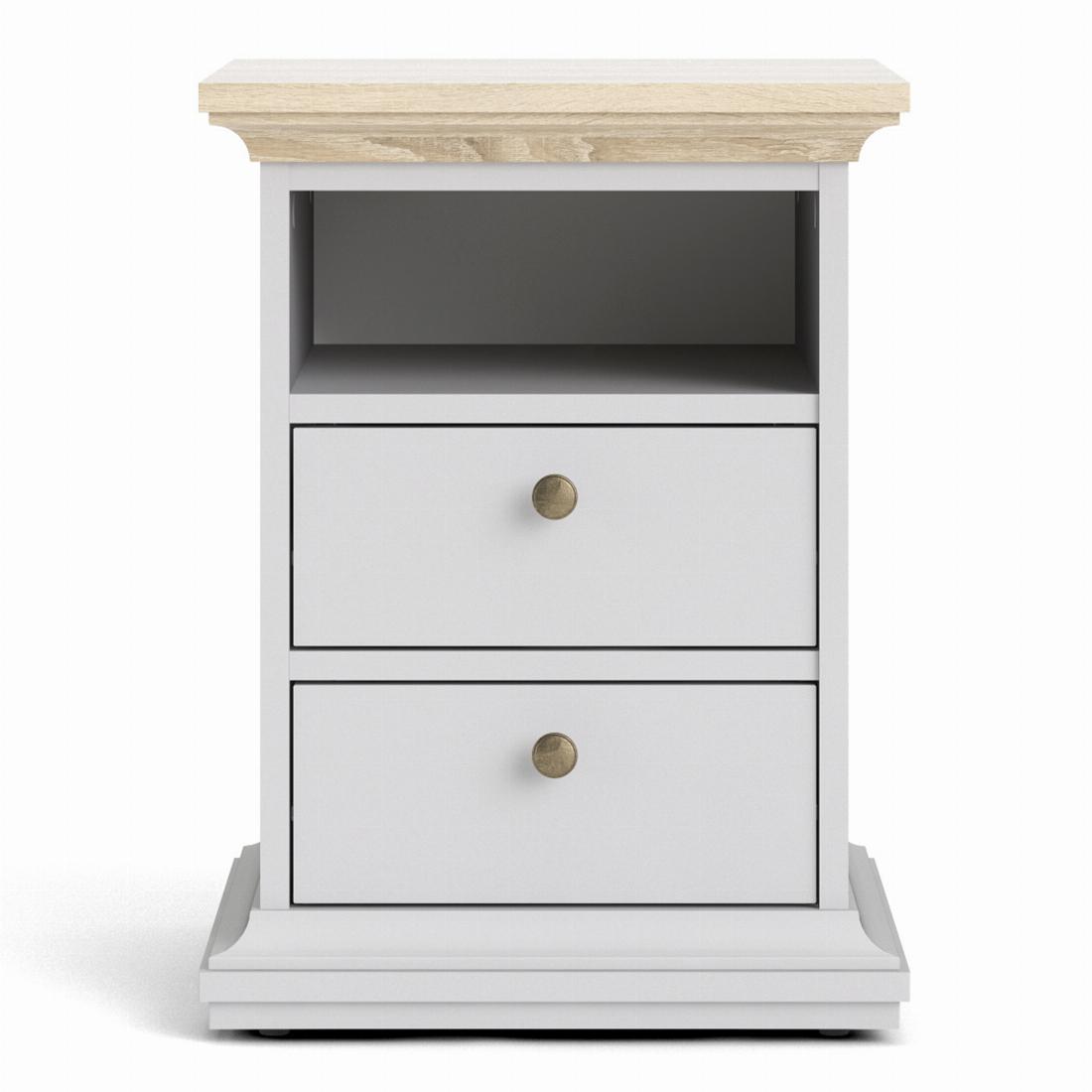 Paris Bedside 2 Drawers in White and Oak