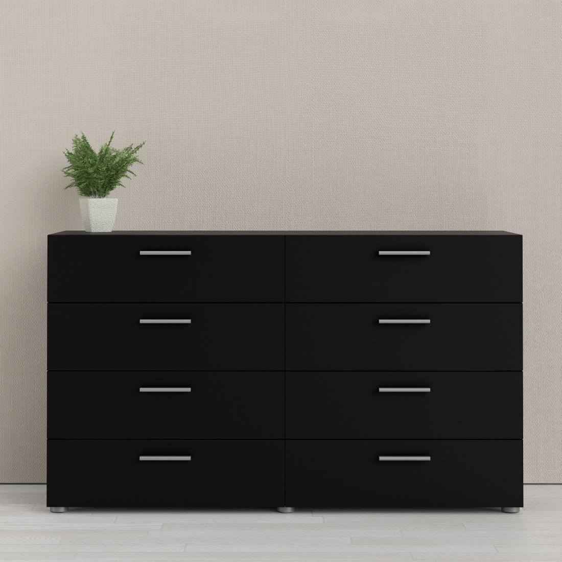 Pepe Wide Chest of 8 Drawers (4+4) in Black