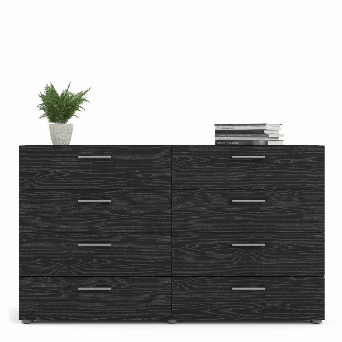 Pepe Wide Chest of 8 Drawers (4+4) in Black Woodgrain