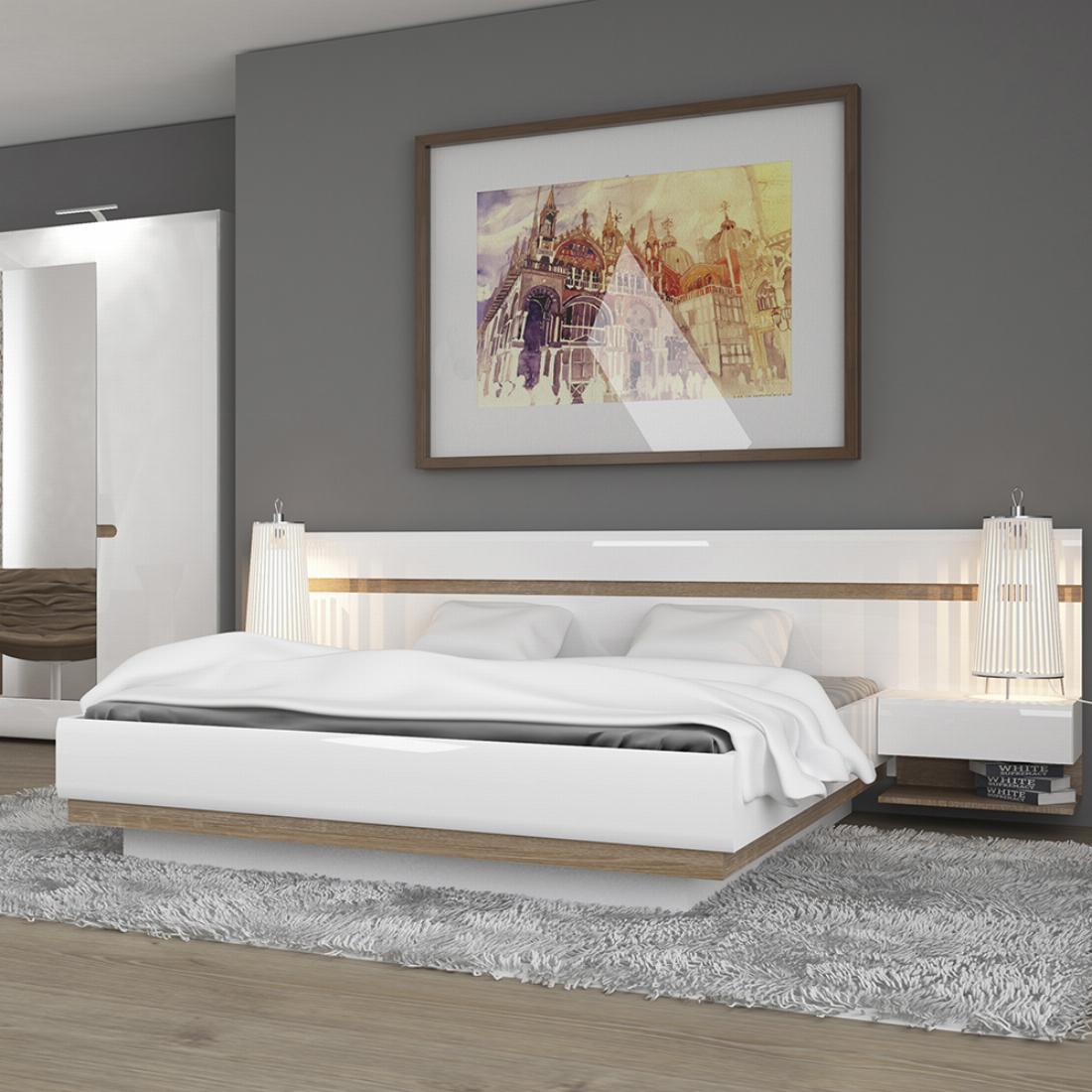 Chelsea Kingsize Bed in white gloss with an Oak trim with Lift Up Function