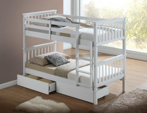 The Artisan Bed Company Alaska White Finish Bunk Bed with two Underbed Drawers