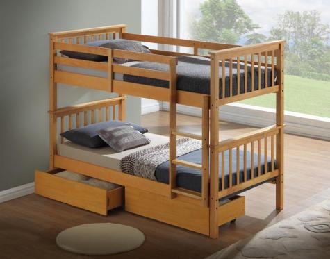 The Artisan Bed Company Alaska Beech Finish Bunk Bed with two Underbed Drawers