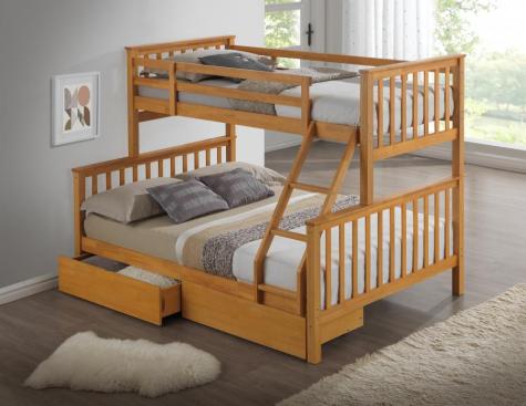 The Artisan Bed Company Juneau Beech Finish Three Sleeper Bunk Bed with Two Pullout Drawers
