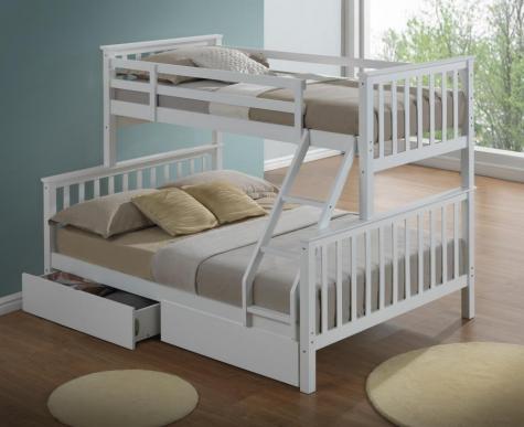 The Artisan Bed Company Juneau White Finish Three Sleeper Bunk Bed with Two Pullout Drawers