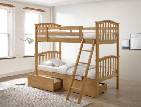The Artisan Bed Company Anchorage Oak Finish Bunk Bed with Two Underbed Drawers
