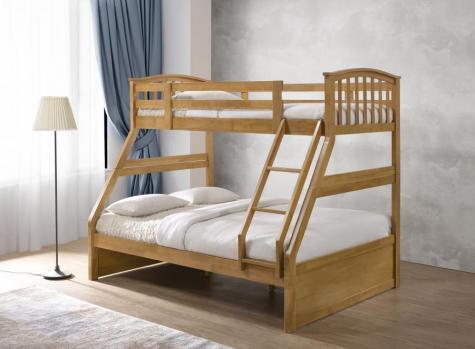 The Artisan Bed Company Anchorage Oak Finish Three Sleeper Bunk Bed