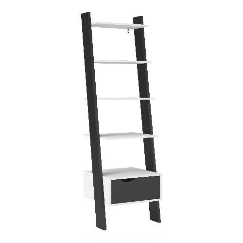 Oslo Leaning Bookcase 1 Drawer in White and Black Matt
