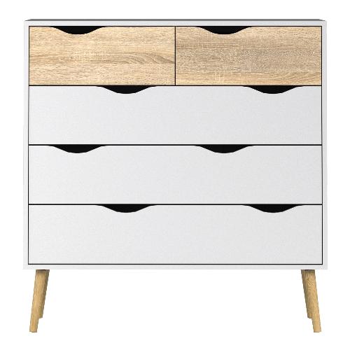Oslo Chest of 5 Drawers 23 in White and Oak