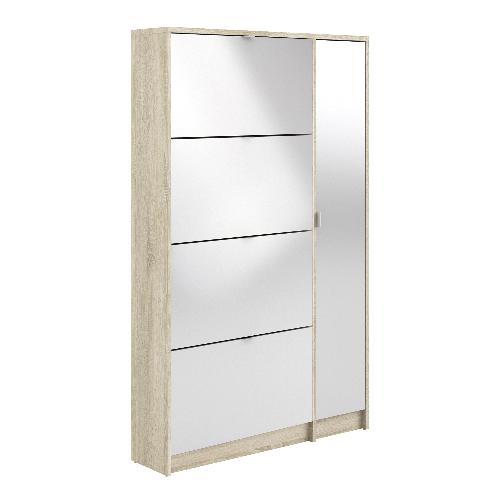 Shoe cabinet w. 4 tilting doors and 2 layers +  1 mirror door