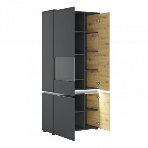 Luci 4 door tall display cabinet LH including LED lighting in Platinum and Oak