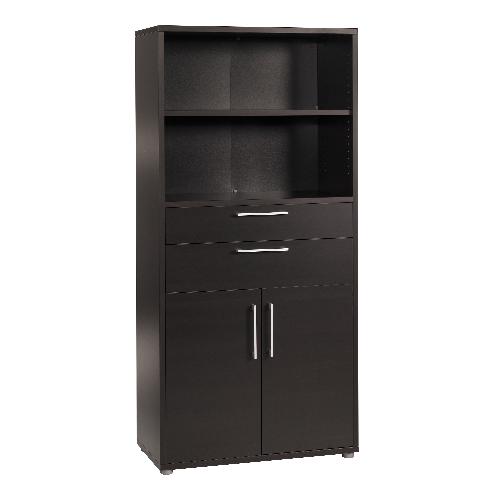 Prima Bookcase 3 Shelves With 2 Drawers And 2 Doors In Black Woodgrain
