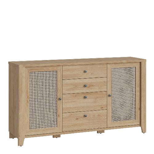 Cestino 2 door 4 Drawer Sideboard in Jackson Hickory Oak and Rattan Effect