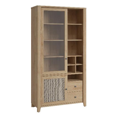 Cestino 2 Door 2 Drawer Display Cabinet in Jackson Hickory Oak and Rattan Effect