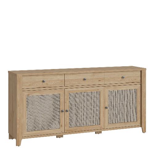 Cestino 3 Door 3 Drawer Sideboard in Jackson Hickory Oak and Rattan Effects