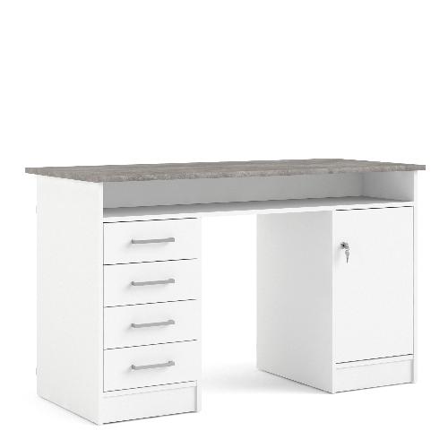 Function Plus Desk 4 Drawer 1 Door in White and Grey